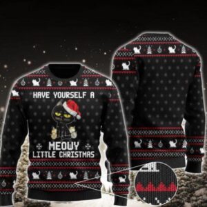 Have Yourself A Meowy Little Christmas Black Cat Ugly Christmas Sweater Product Photo 1